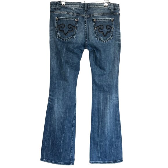 ReRock for Express Flared Low Rise Denim Jeans Distressed Style Womens Size 12L - Picture 2 of 16